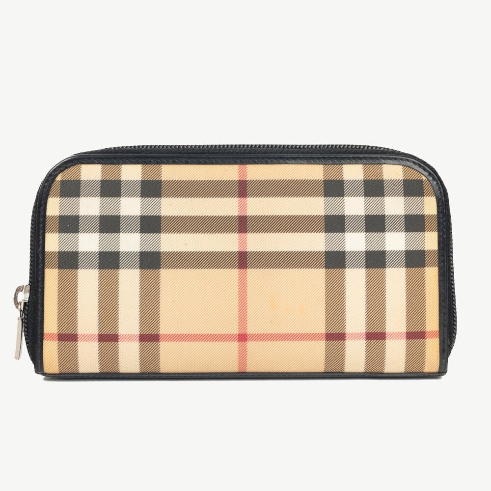 Burberry House-Check Leather-Trim Long Zip Wallet